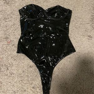 Black leather bodysuit
